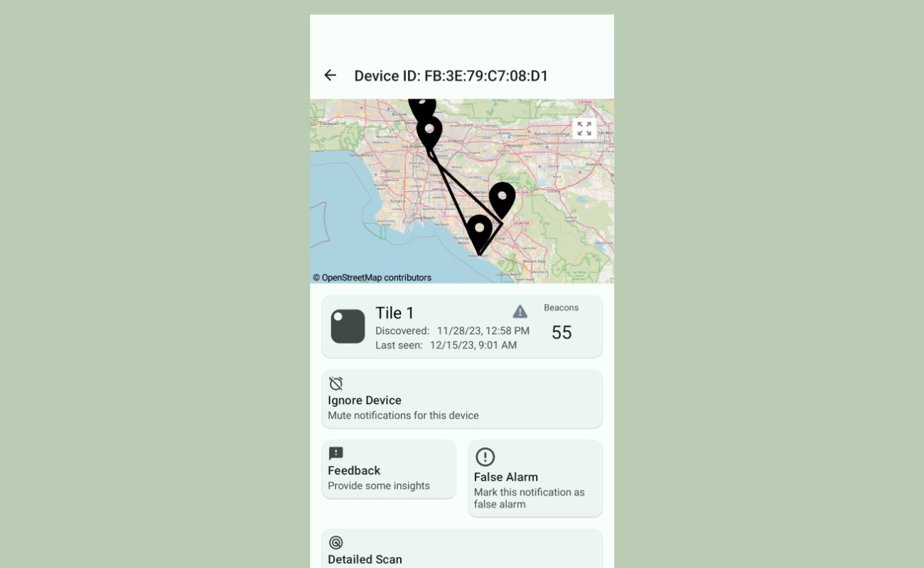 অ্যান্ড্রয়েডে AirGuard-এর মানচিত্র স্ক্রিন।